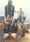 L-R Ralph Mitchell Gary Slaterback, Herbert Skeens, Roger De Die, Sgt Williams sitting on gun.jpg (511860 bytes)