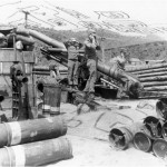 SC 408674 Battery A firing in support of the advancing troops of the 2d Infantry Division for the assault on "Old Baldy" August 22, 1952